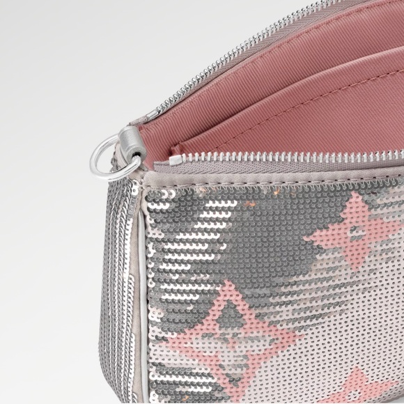 🆕💞LOUIS VUITTON Pochette Accessoires Silver Sequins Pink LV Logo Limited Edition - Picture 6 of 9